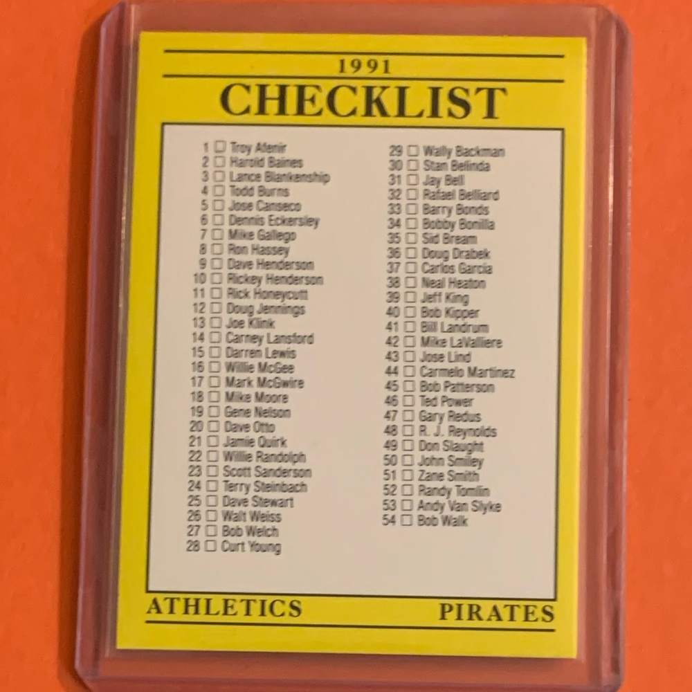 Checklist #714 1991 Fleer Baseball Trading Card